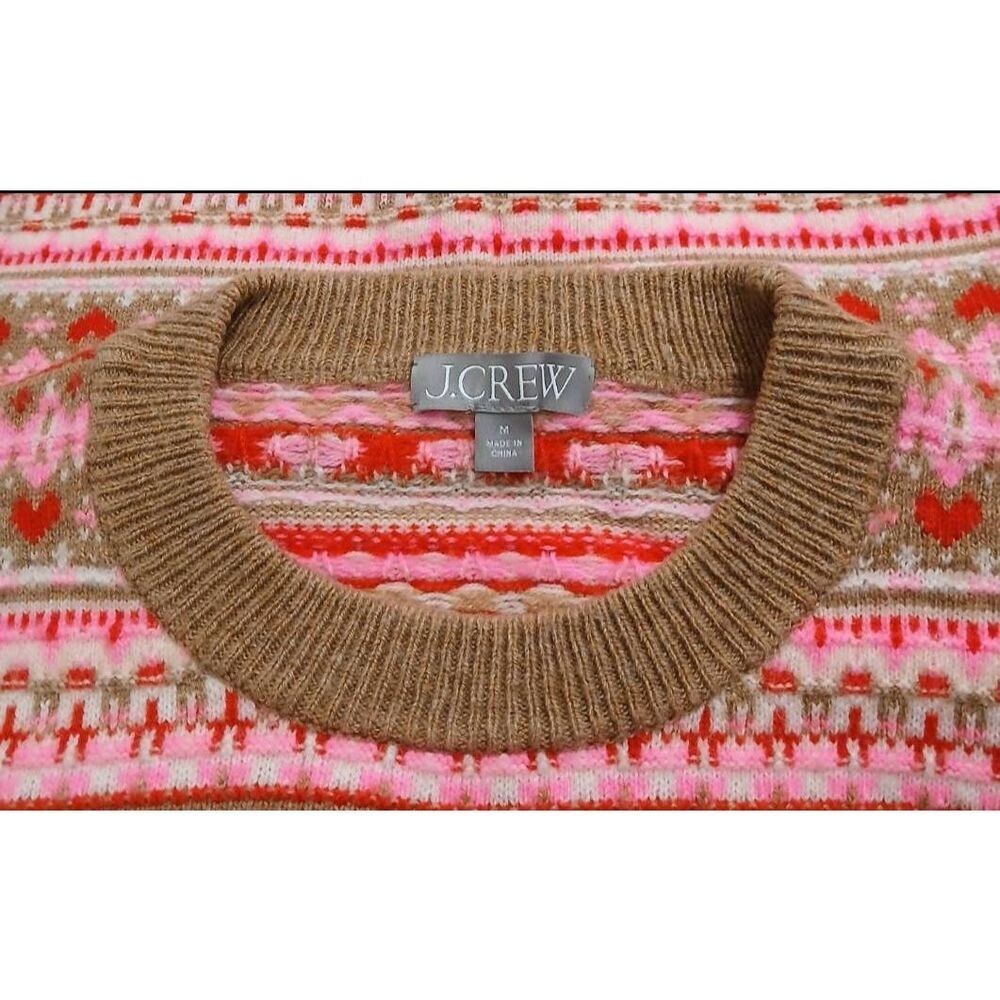 J.crew womens medium sweater pink fairisle puff sleeve Scandinavian wool - Picture 8 of 8